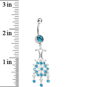 Aqua Gem Symmetrical Star Flower Dangle Belly Ring