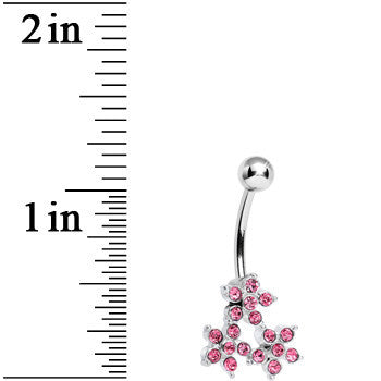 Pink Gem Trio of Flowers Belly Ring