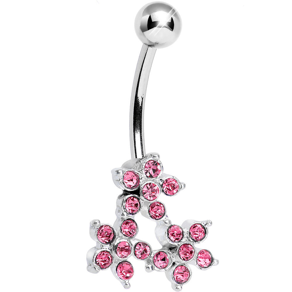 Pink Gem Trio of Flowers Belly Ring