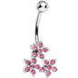 Pink Gem Trio of Flowers Belly Ring