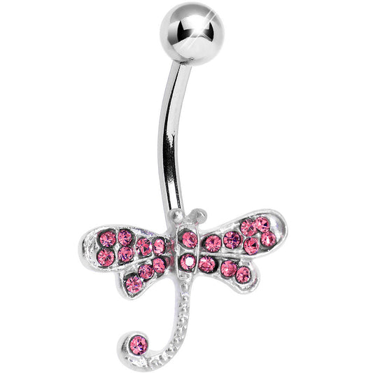 Pink Gem Lazy Dragonfly Belly Ring