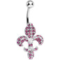 Pink Gem Paved Fabulous Fleur De Lis Belly Ring