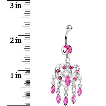 Pink Gem Shimmering Teardrop Heart Dangle Belly Ring