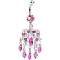 Pink Gem Shimmering Teardrop Heart Dangle Belly Ring