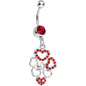 Red Gem Clusters of Love Heart Dangle Belly Ring