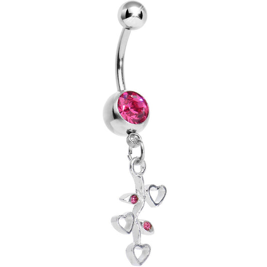 Pink Gem Branch of Love Heart Dangle Belly Ring