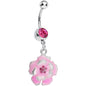 Pink Gem Posy Flower Dangle Belly Ring