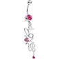 Pink Gem Script Love Dangle Belly Ring