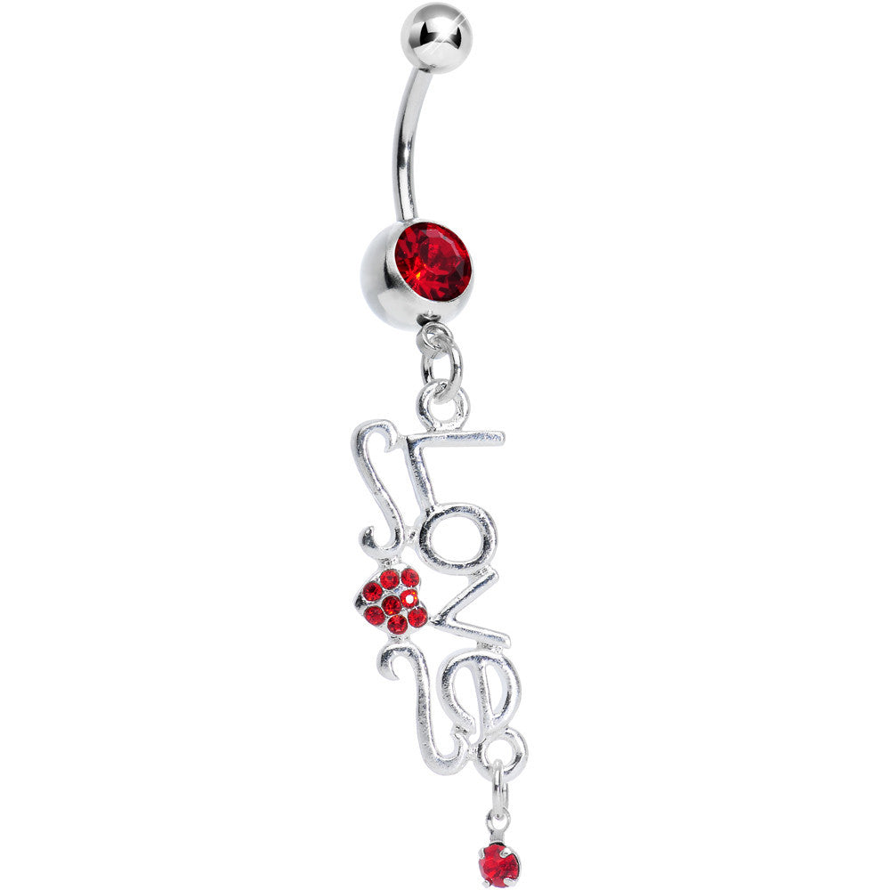 Red Gem Script Love Dangle Belly Ring