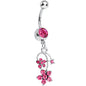 Pink Gem Tri Flower Strand Dangle Belly Ring