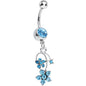 Aqua Gem Tri Flower Strand Dangle Belly Ring