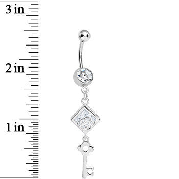 Clear Gem Key to My Diary Dangle Belly Ring