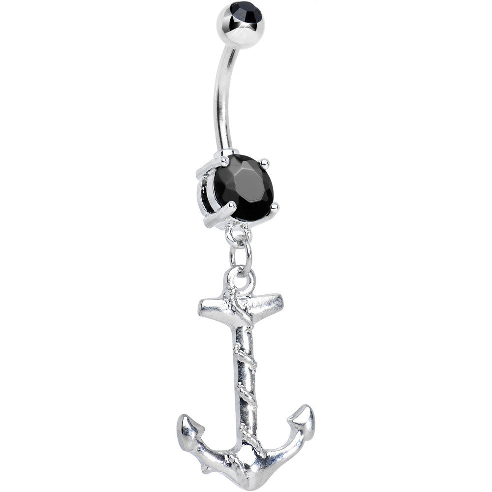 Black Gem Nautical Anchor Dangle Belly Ring