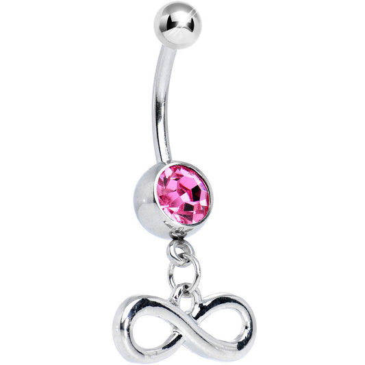 Pink Gem Gleaming Infinity Symbol Dangle Belly Ring