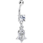 Clear Gem Double Dazzling Star Lock and Key Dangle Belly Ring