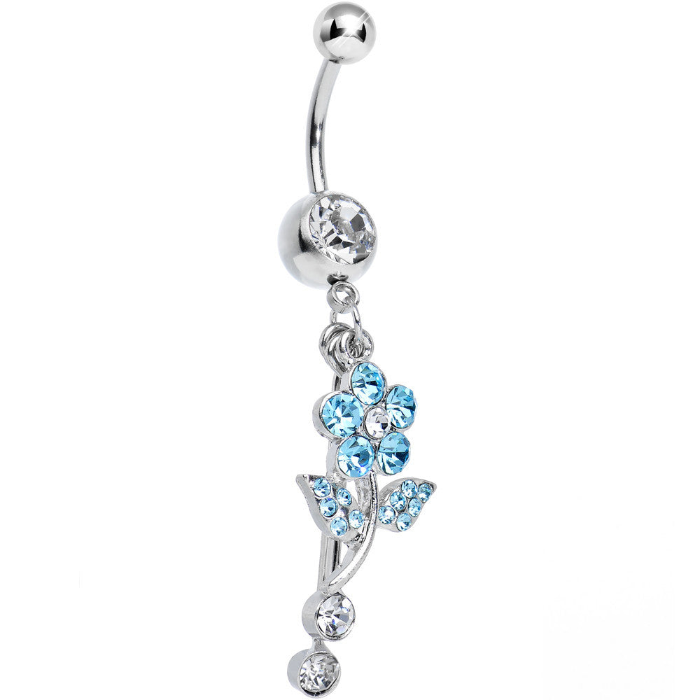 Clear Gem Sparkling Aqua Daisy Flower Dangle Belly Ring
