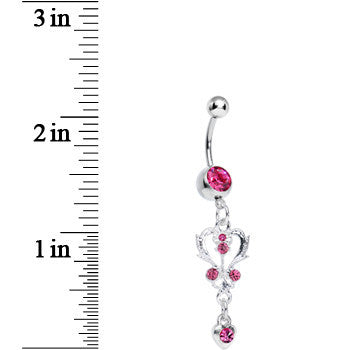 Pink Gem Swirling Vines and Hearts Dangle Belly Ring