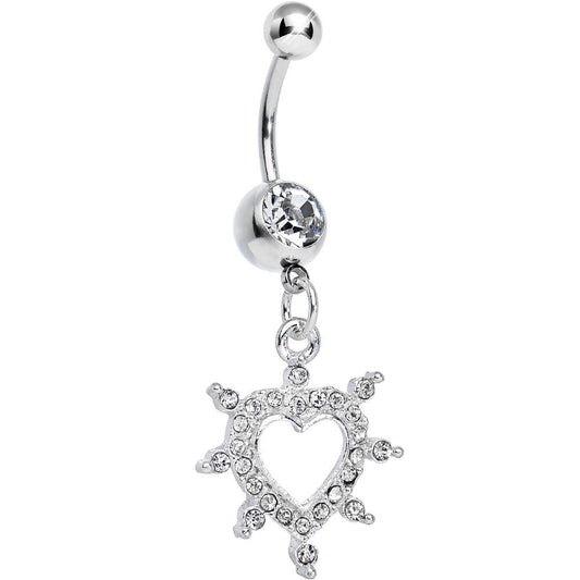 Crystalline Gem Bursting in Love Paved Heart Dangle Belly Ring
