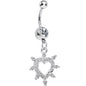 Crystalline Gem Bursting in Love Paved Heart Dangle Belly Ring