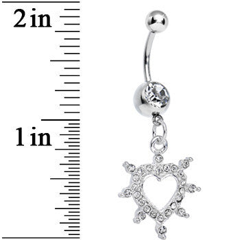 Crystalline Gem Bursting in Love Paved Heart Dangle Belly Ring
