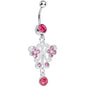 Pink Gem Elegant Symmetry Butterfly Dangle Belly Ring