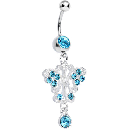 Aqua Gem Elegant Symmetry Butterfly Dangle Belly Ring
