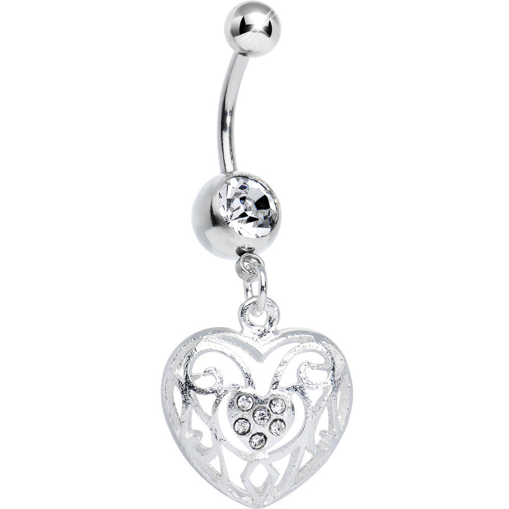 Clear Gem Flattering Hollow Heart Dangle Belly Ring
