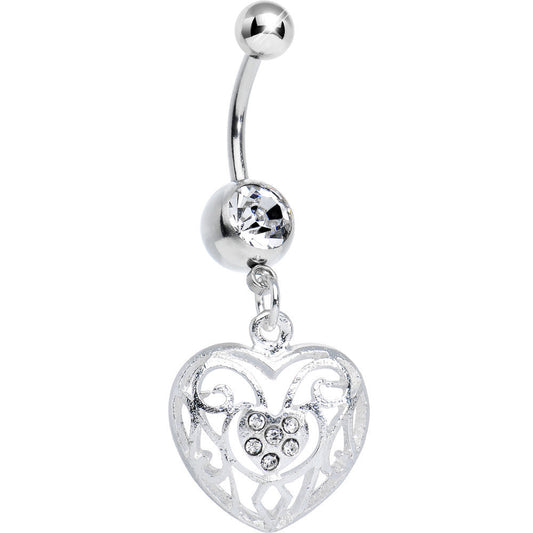 Clear Gem Flattering Hollow Heart Dangle Belly Ring