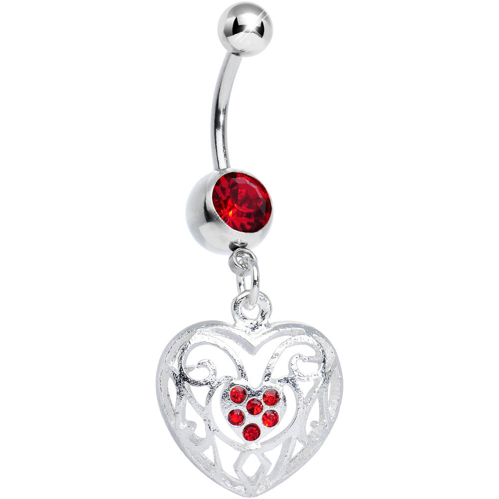 Red Gem Flattering Hollow Heart Dangle Belly Ring