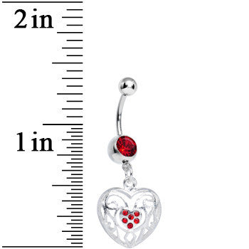 Red Gem Flattering Hollow Heart Dangle Belly Ring