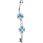 Aqua Gem Antique Magic Heart Key Dangle Belly Ring