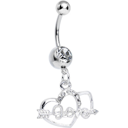 Clear Gem Cupid Arrow Love Heart Dangle Belly Ring