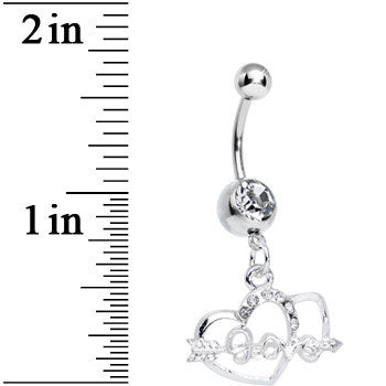 Clear Gem Cupid Arrow Love Heart Dangle Belly Ring