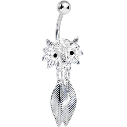 Crystalline Gem Gleaming Feathers Surprised Owl Dangle Belly Ring