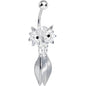 Crystalline Gem Gleaming Feathers Surprised Owl Dangle Belly Ring