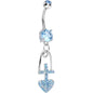 Aqua Gem Glitter Cross and Heart Dangle Belly Ring