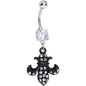 Crystalline Gem Jet Black Flipped Fleur de Lis Dangle Belly Ring