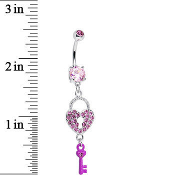 Pink Gem Unlock Your Heart Key Dangle Belly Ring