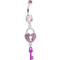 Pink Gem Unlock Your Heart Key Dangle Belly Ring