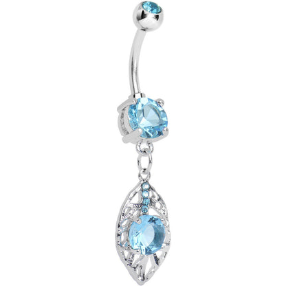Aqua Gem Glamorous Falling Leaf Dangle Belly Ring