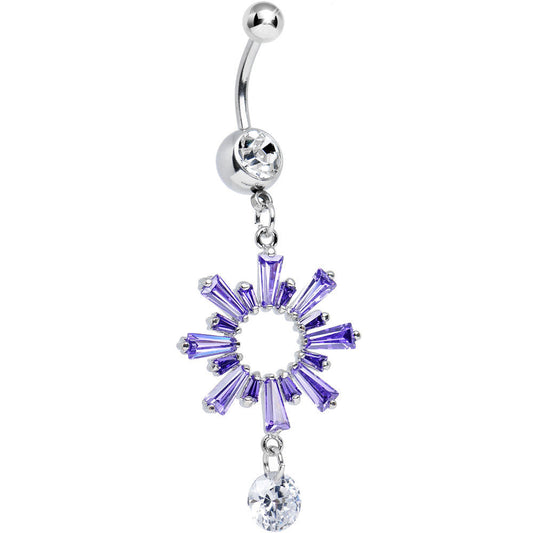 Clear CZ Purple Crystal Burst Dangle Belly Ring