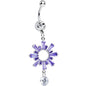 Clear CZ Purple Crystal Burst Dangle Belly Ring