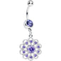 Purple CZ Round Crystal Flower Dangle Belly Ring