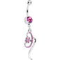 Pink Gem Twisting Flower Ribbon Dangle Belly Ring