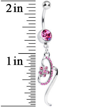 Pink Gem Twisting Flower Ribbon Dangle Belly Ring