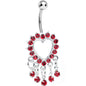 Red Gem Super Sparkle Drops and Hollow Heart Dangle Belly Ring