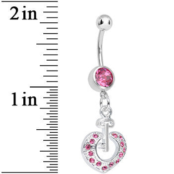 Pink Gem Your Heart Has the Key Dangle Belly Ring