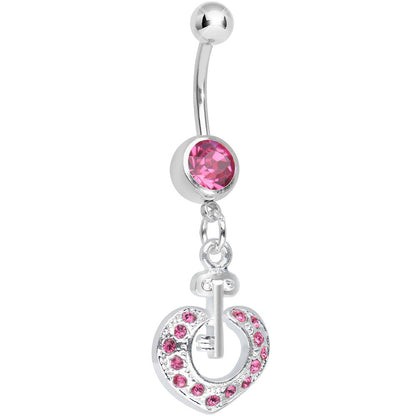 Pink Gem Your Heart Has the Key Dangle Belly Ring