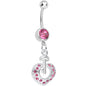 Pink Gem Your Heart Has the Key Dangle Belly Ring