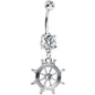 Clear CZ Shimmering Sailor Captain Wheel Dangle Belly Ring